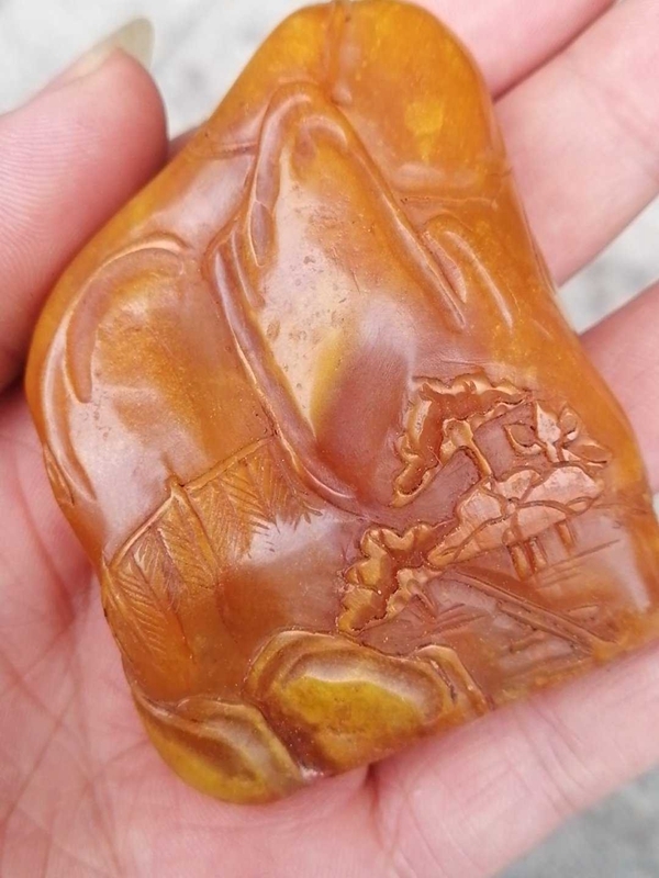藏出 古董品 寿山石田黄彫刻 人物紋 印章 文房具 重131g