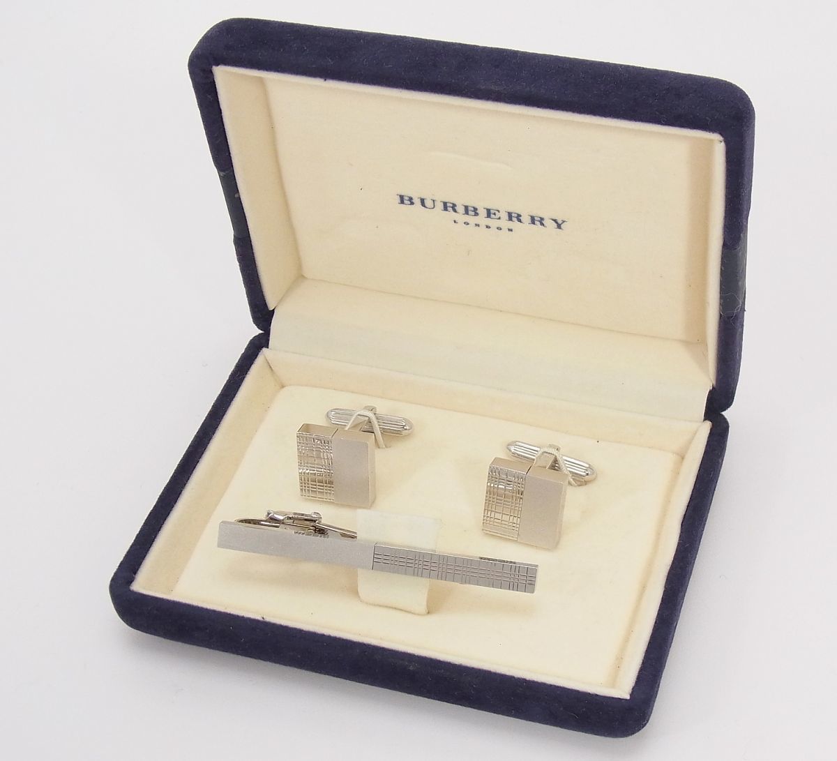 BURBERRY バーバリー カフスボタン ブラック×ブルー チェック柄カフス 