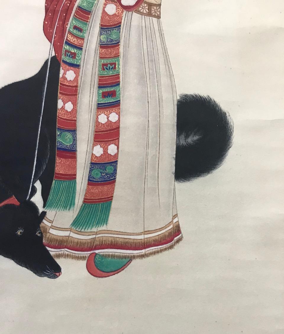中国古美術 中国書画 近代書画家 〈 張大千 蒙古仕女図〉掛け軸 肉筆紙