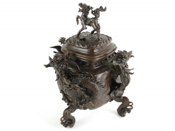 二上常太郎 高岡銅器 元威 - 香炉 龍 金工家 竜 銅製 香立て