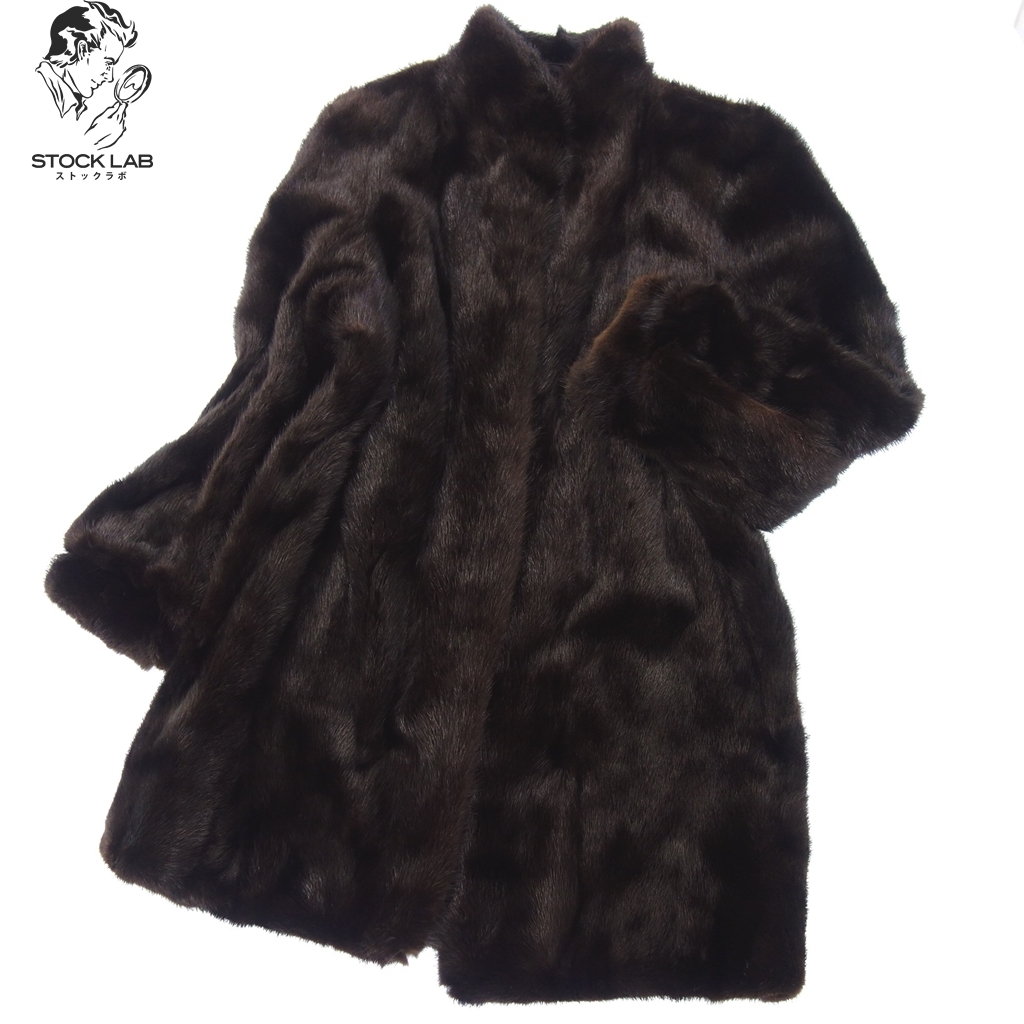 中古◇ミンク 逆毛 ハーフコート 毛皮 MINK ファー 13 ダークブラウン 