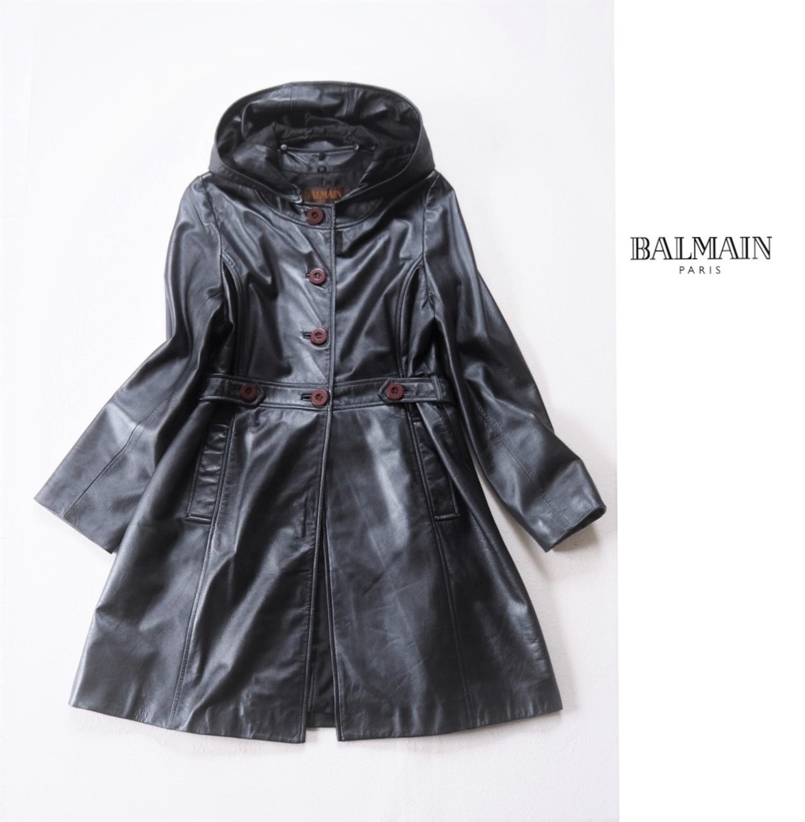 BALMAIN バルマン ロング レザー トレンチコート L 羊革 BALMAIN バルマン ロング レザー トレンチコート L 羊革 BALMAIN