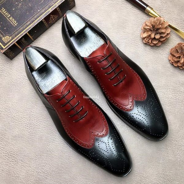 限定品☆高級牛革 ブロッケンシューズ オックスフォードメンズシューズ ドレスシューズ ビジネスシューズ レザー 皮靴 美品 K101-175