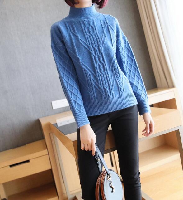 2030　　ニットセーター☆レディース　☆着心地抜群　 　ウール混　　高品質　　ケーブル編み　　ブルー