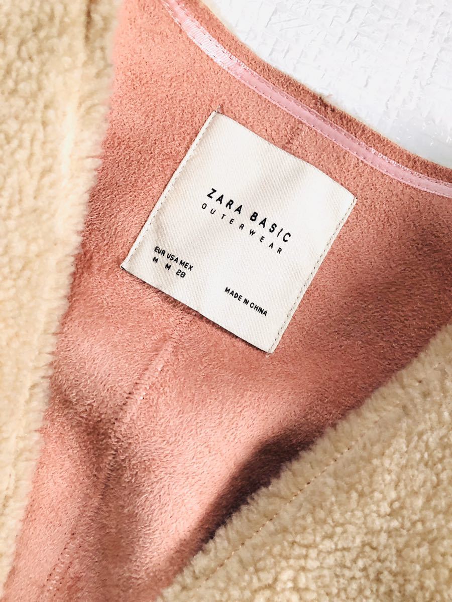 ZARA ザラ 大人可愛い ノーカラー コート ボア ロング コート 綺麗色 
