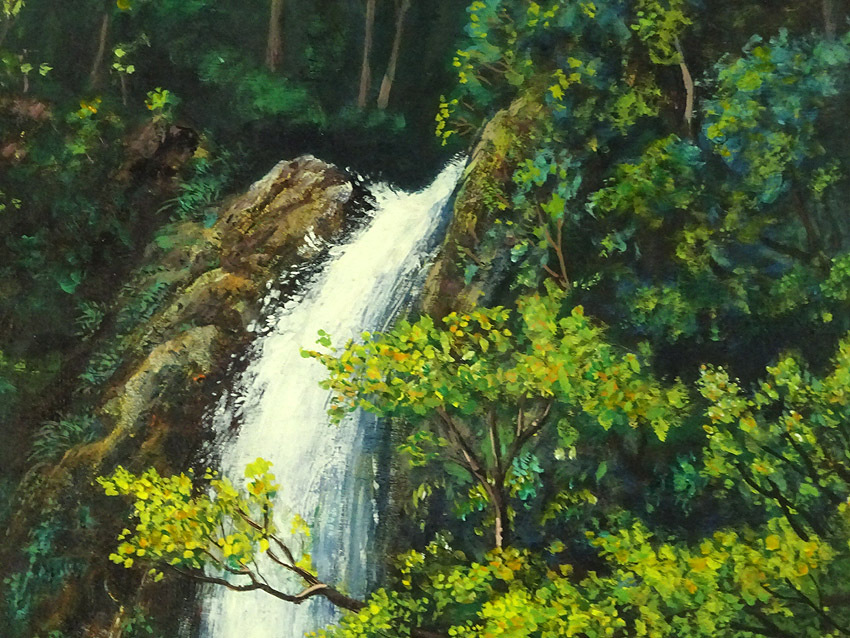 緑屋*t□額装 野並允温 油絵 『滝』 油彩 額縁幅約49cm
