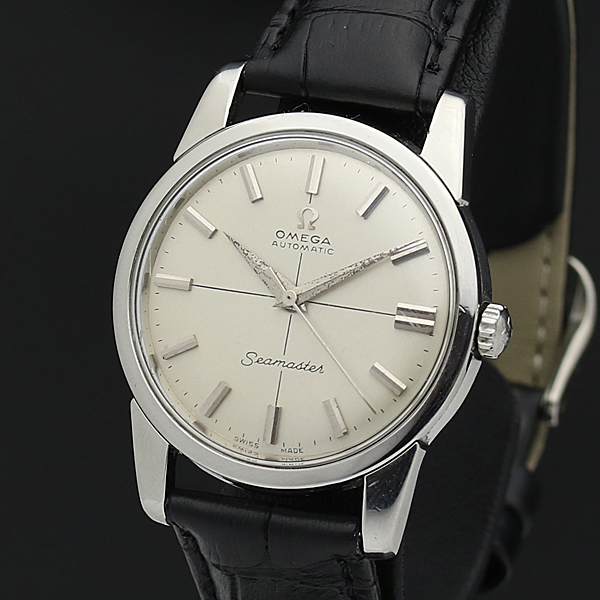1円★稼働品【オメガ/OMEGA】シーマスター スイス製 シルバー文字盤 ラウンド レザー/黒 AT メンズ腕時計 004CC558