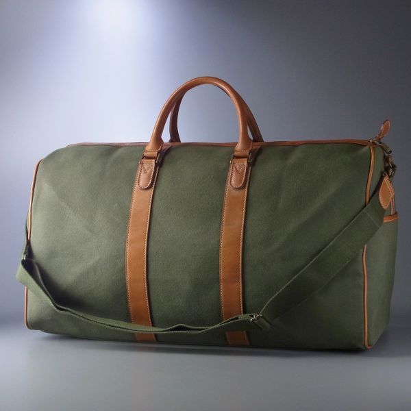 GB3205*バーバリー*ショルダー付き/キャンバス×レザー/ボストンバッグ/旅行鞄/グリーン/緑