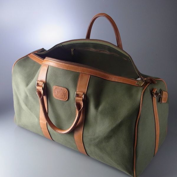 GB3205*バーバリー*ショルダー付き/キャンバス×レザー/ボストンバッグ/旅行鞄/グリーン/緑