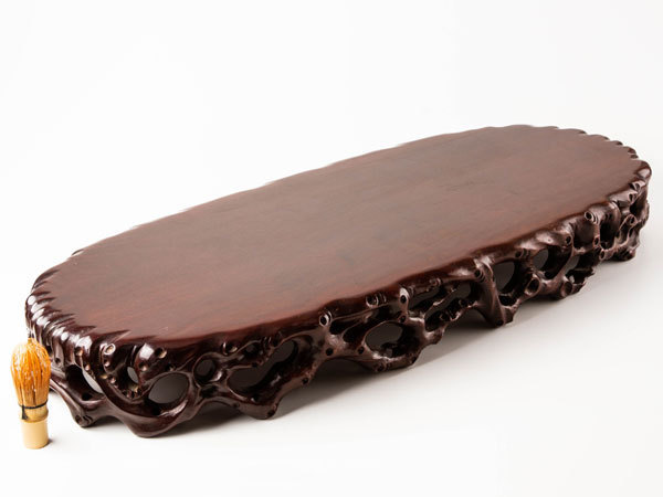 唐木花台 唐木家具 高卓 香炉台 飾り台 透かし彫り 鉄刀木 中国美術