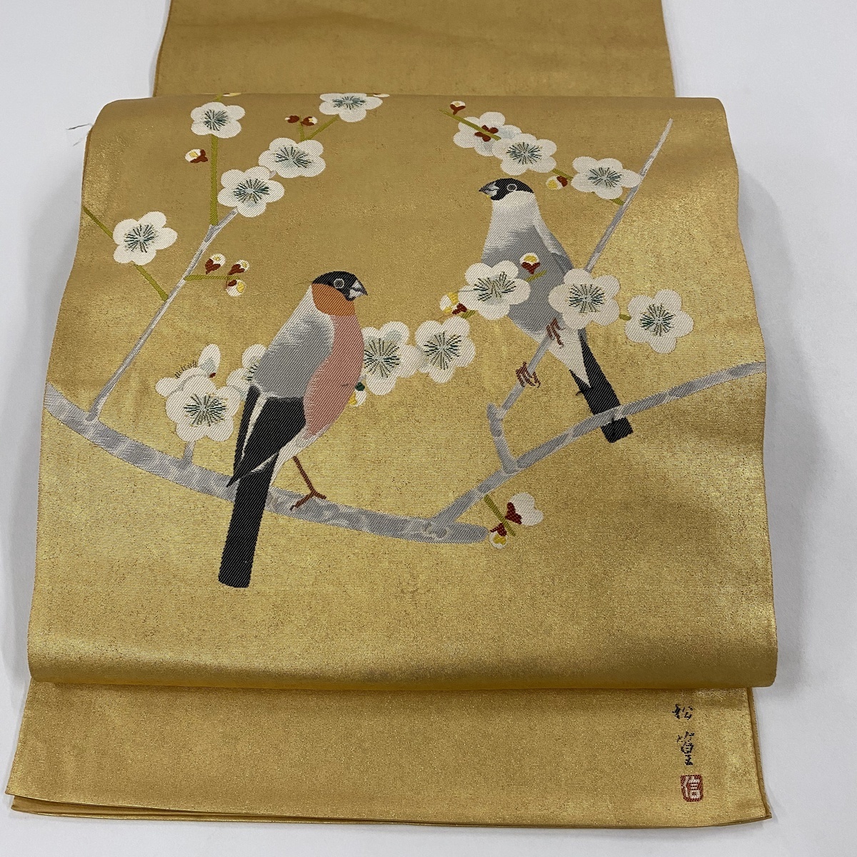 2026，定番 袋帯 秀品 落款 瀞金錦 枝梅 鳥 箔 金色 お太鼓柄 正絹(仕立て上がり)｜売買されたオークション情報、yahooの商品情報をアーカイブ公開 - オークファン 仕立て上がり