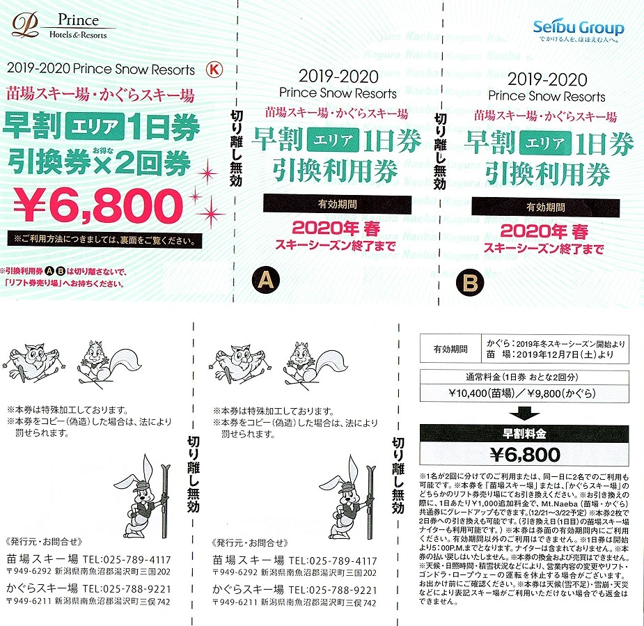 施設利用券 苗場スキー場 のリフト1日券X3枚分