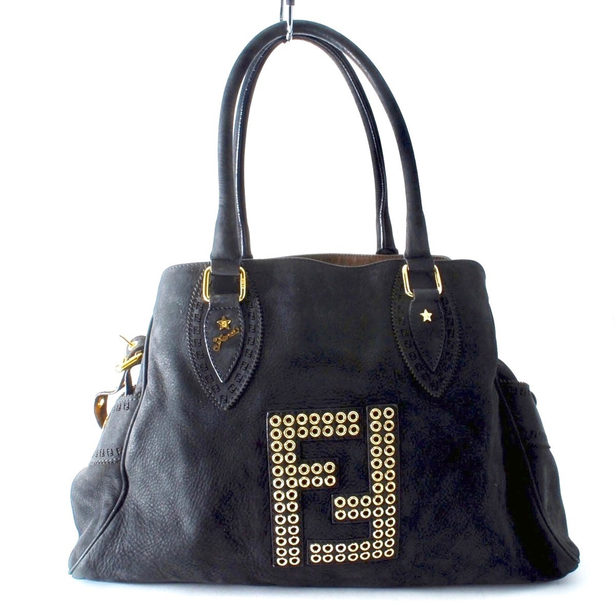 FENDI フェンディ トートバッグ レザー スクエア ブラック ロゴ 