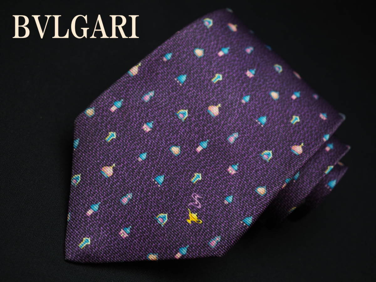 美品 BVLGARI ブルガリ ITALY イタリア製 (パープル 宮殿 ランプ柄