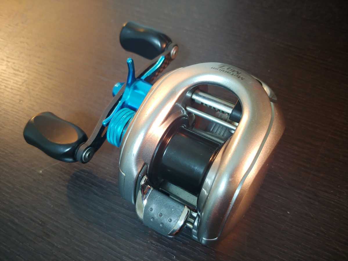 中古美品 機能良好 SHIMANO シマノ 07 Metanium メタニウム Mg7 左 ベイトフィネスカスタム ZPIハンドル 80mm スタードラグ 夢屋スプール