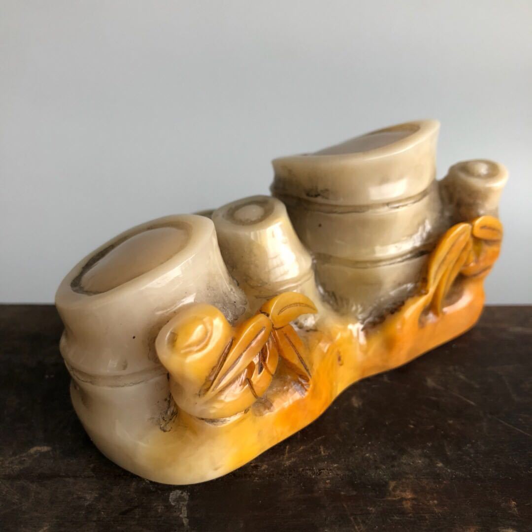 蔵友旧蔵出 極品寿山石 芙蓉石 細密彫 竹子紋 印章 篆刻印章 書道品 文