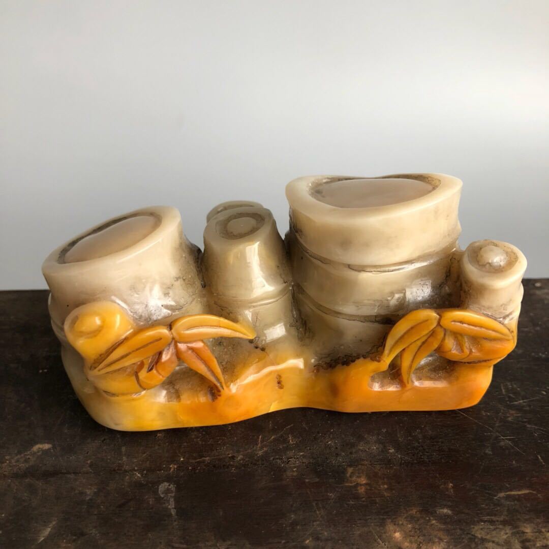 蔵友旧蔵出 極品寿山石 芙蓉石 細密彫 竹子紋 印章 篆刻印章 書道品 文