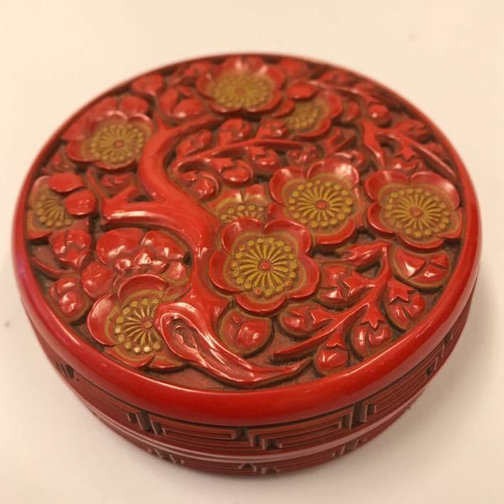 ☆☆ 富山県の名工 堀江是閑作 推朱海花香合 （共箱）茶道具 堆朱