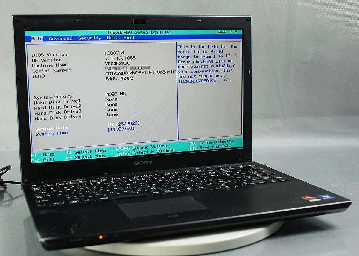 15.5インチ OS無し SONY VAIO VPCSE2AJC/Core i7-2640M/メモリ4GB/HDD