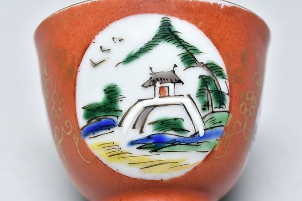 乾隆年製 款 十錦手 山水楼閣文 煎茶碗 十客 箱付 】 中國 唐物 煎茶