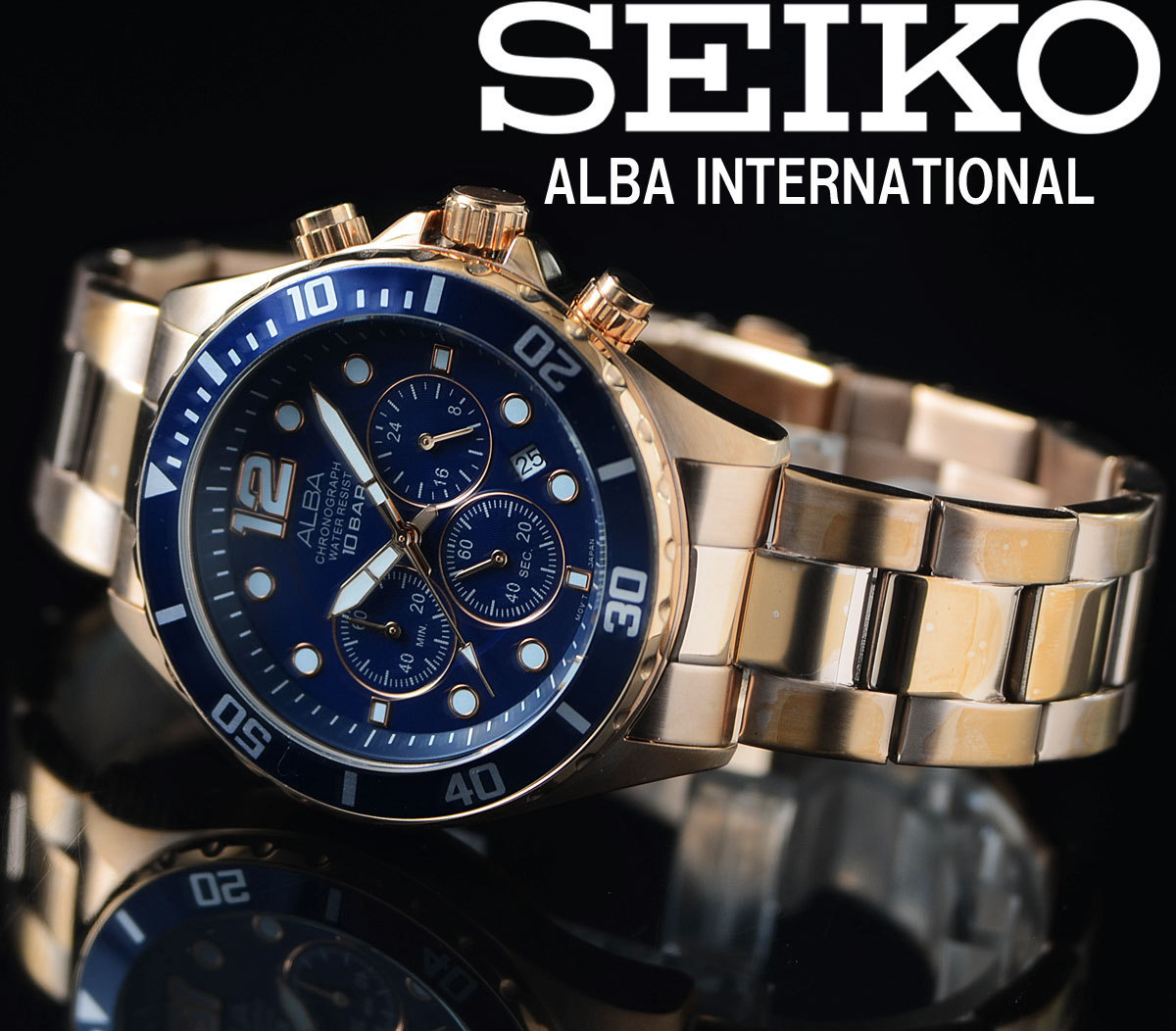 最後1本 1円 セイコーALBA逆輸入モデル海外専売ゴールド＆ブルー100m
