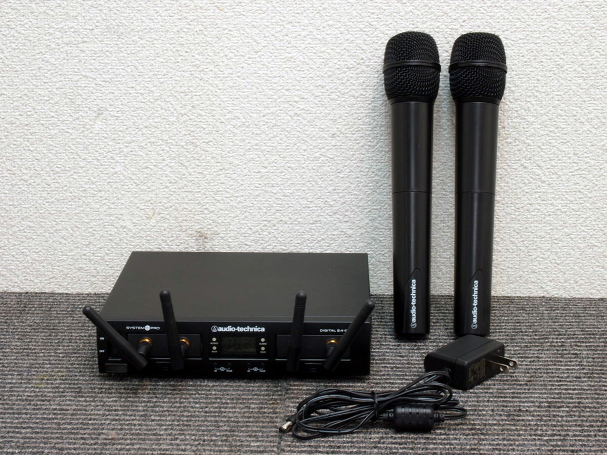 ③ オーディオテクニカ ワイヤレスマイクセット ラックマウント型レシーバー システム10PRO ATW-RC13 マイク ATW-T1002J 2本 動作確認済み