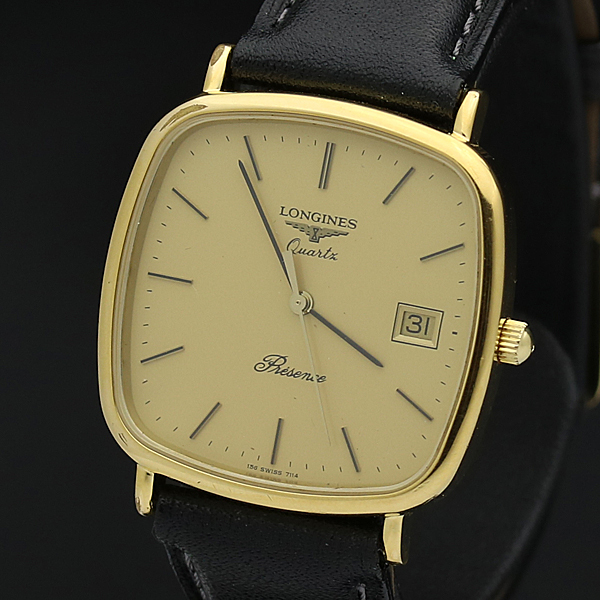 ロンジン PRESENCE メンズ腕時計 ゴールド文字盤 1円☆稼働品【LONGINES/ロンジン】プレゼンス デイト スイス製