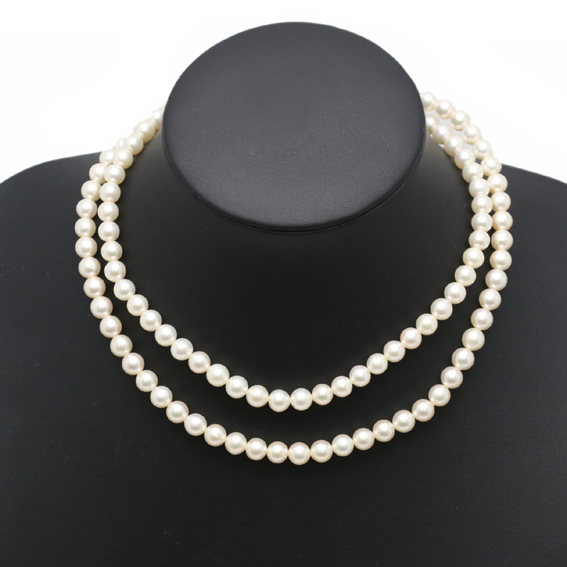 ［銀座店］Non Brand ノンブランド 7～7.4mm ロング パール 84cm ネックレス シルバー800 ホワイト レディース DH55336 WGK14 0、13ct ダイアモンド利用ネックレス２連金具 Jewelry|Ring|KOMEHYO|[Official]Japan Brand K18YG