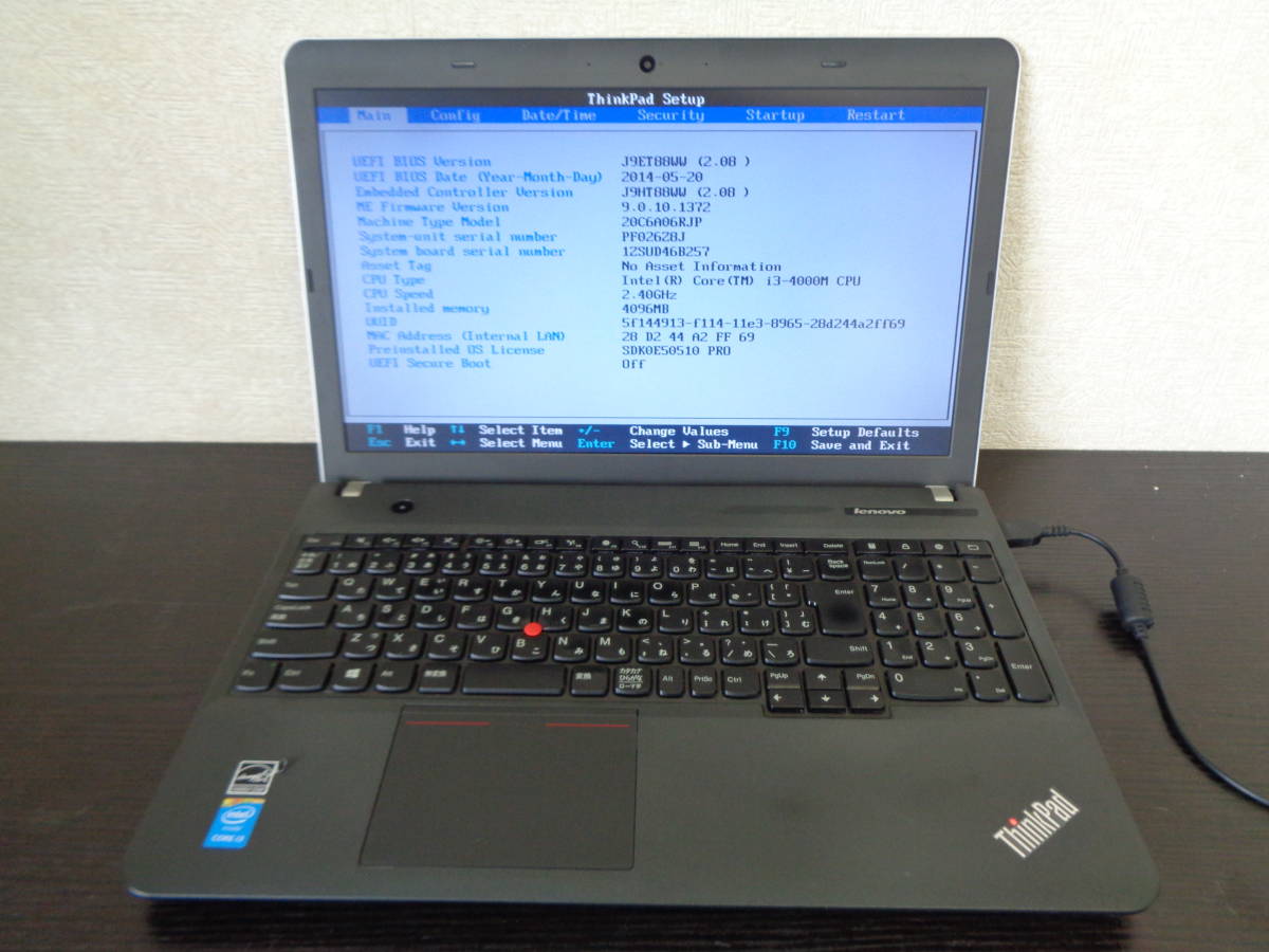 Lenovo ThinkPad E540（20C6-A06RJP） Win8/i3-4000M/4GB Bios表示OK