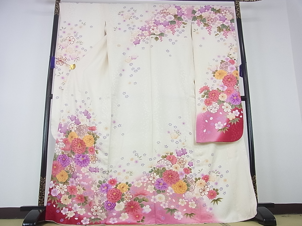 着物屋こころ□極上 振袖 駒刺繍 地紙花文 金彩 逸品 ms583 駒刺繍 