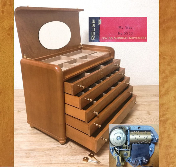 リュージュ製オルゴール　ジュエリーケース　ジュエリーボックス REUGE リュージ 家具・インテリア ュ スイスオルゴール ジュエリー