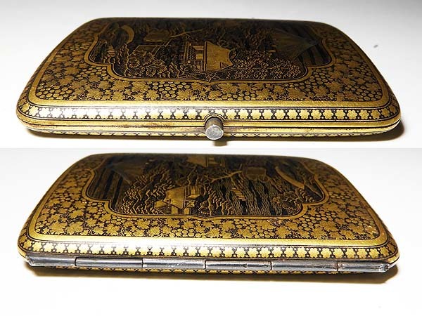 Japanese Antique Komai 駒井 象嵌シガレットケース 明治時代 慶應◇本物保証 京都金工の名門日本国京都住 シガレット