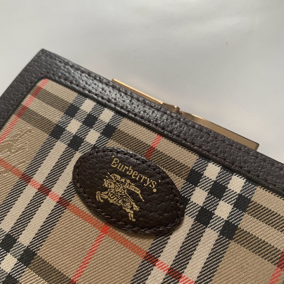 がま口 BURBERRY バーバリー レザー ノバチェック 二つ折り 茶 小銭 