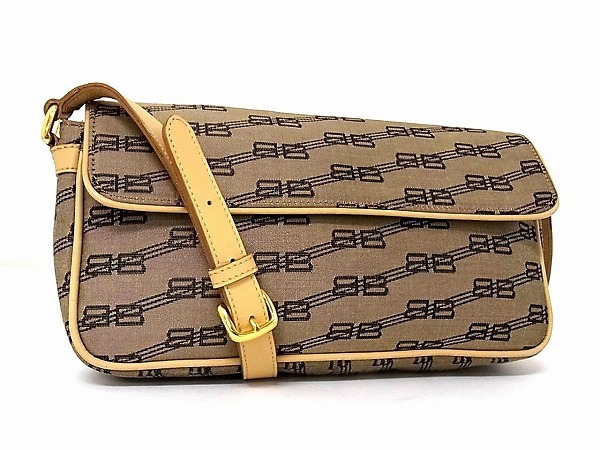 1円 □極美品□ BALENCIAGA バレンシアガ キャンバス×レザー ゴールド 