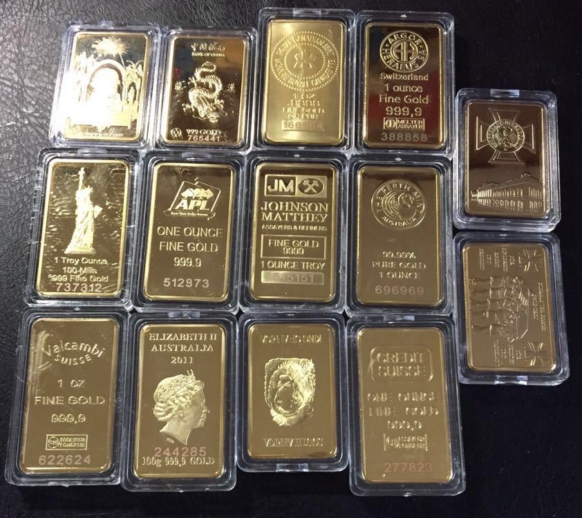 外国1オンス 記念金貨 バー 1OUNCE 様々な四角コイン まとめ 14枚 コレクター大放出品！珍しい！ ①