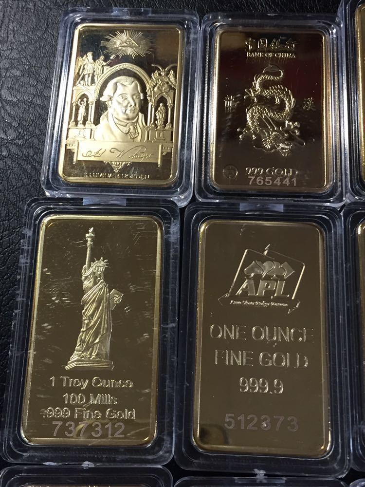 外国1オンス 記念金貨 バー 1OUNCE 様々な四角コイン まとめ 14枚 コレクター大放出品！珍しい！ ①