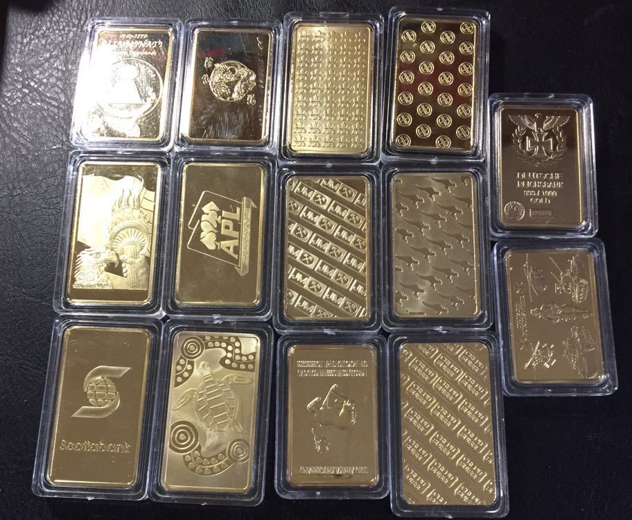 外国1オンス 記念金貨 バー 1OUNCE 様々な四角コイン まとめ 14枚 コレクター大放出品！珍しい！ ①