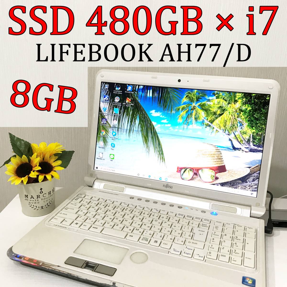 1円~ 爆速SSD480GB☆メモリ8GB+高性能Core i7 美品 AH77/D Office Windows10 64bit Blu-rayドライブ 富士通 LIFEBOOK 白 ノートPC ホワイト 高速Core i7(第7世代)☆メモリ8GB+爆速新品SSD480GB富士通 AH77⁄B1 SSD-CK480S⁄J EXCERIA 第8世代の中古品・新品・未