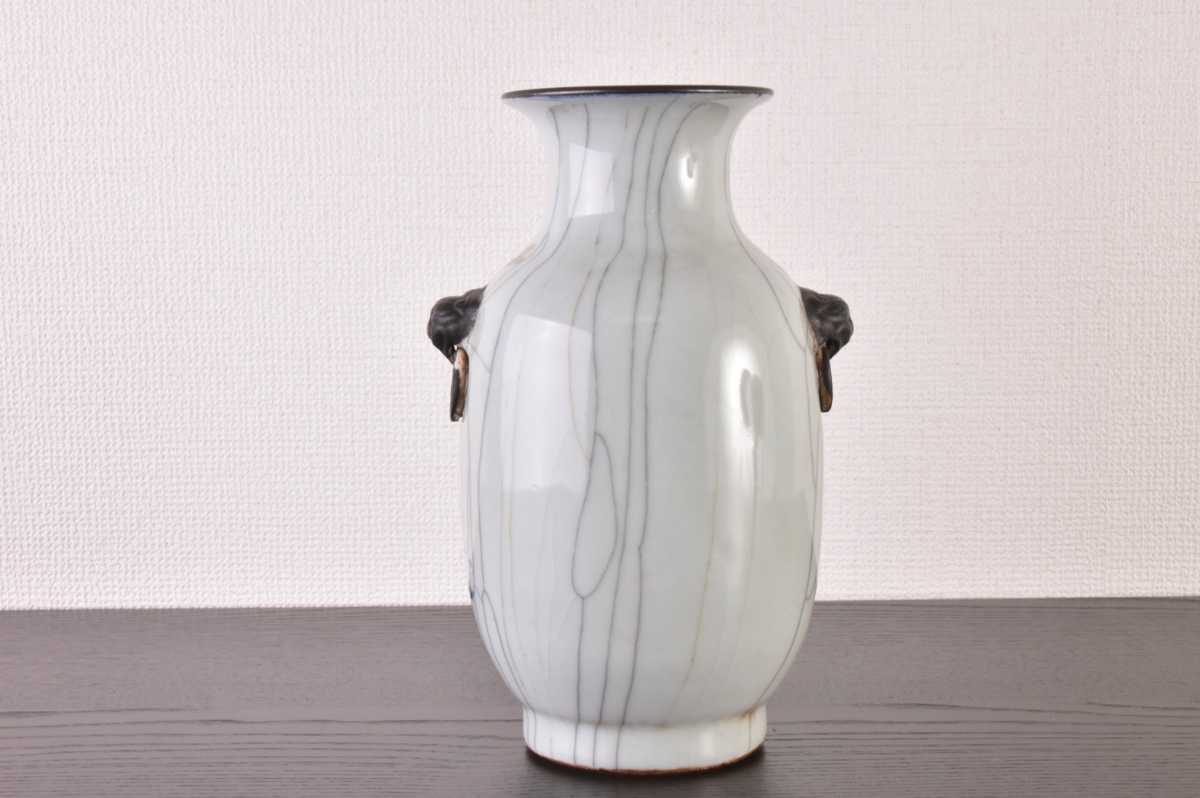 AS】【染付・青花コレクター収蔵品】染付、青花山水人物紋獅子双耳花瓶