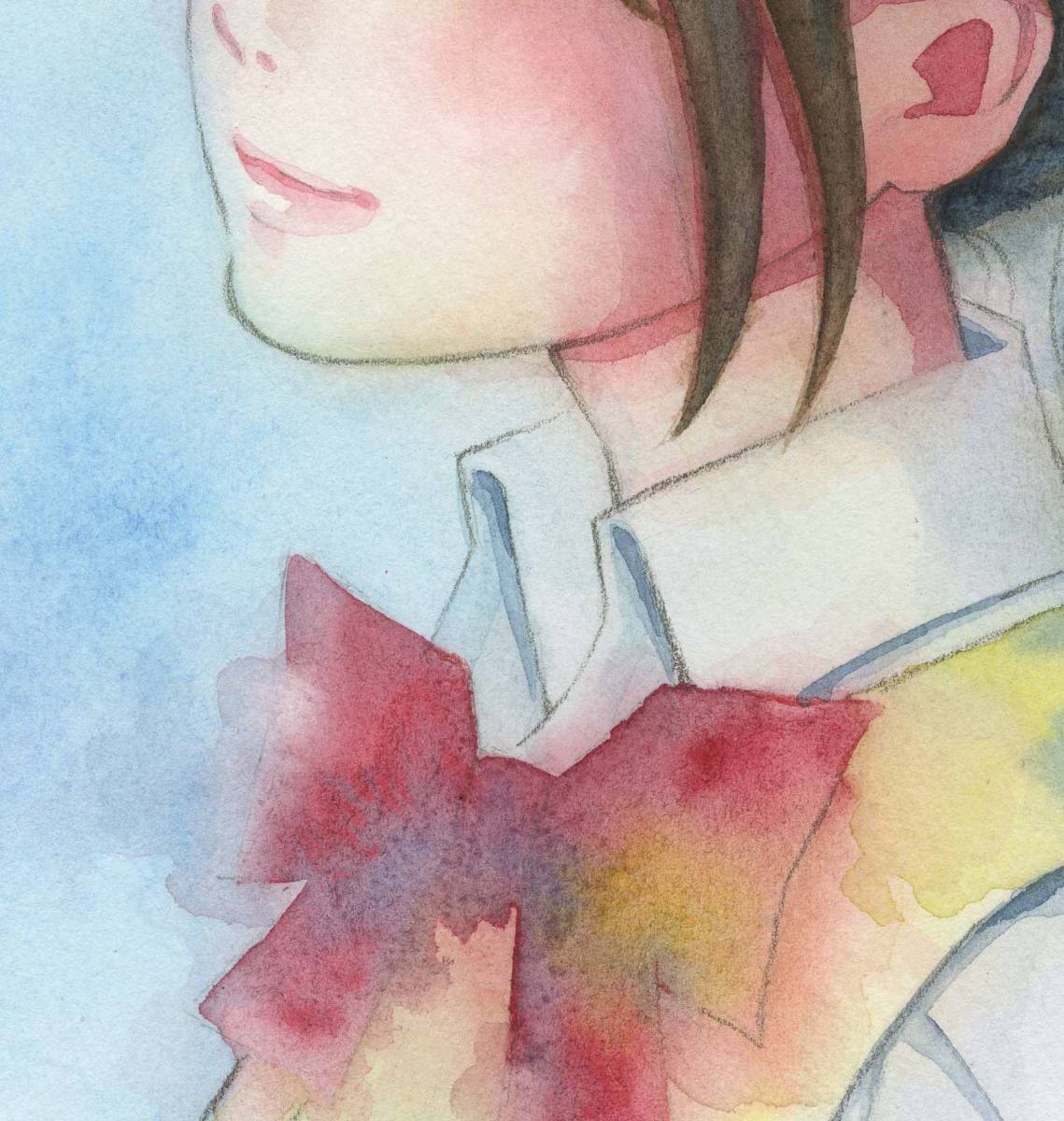漫画家 山花典之 【真作 美少女 水彩画】 制服の少女 オリジナル描き