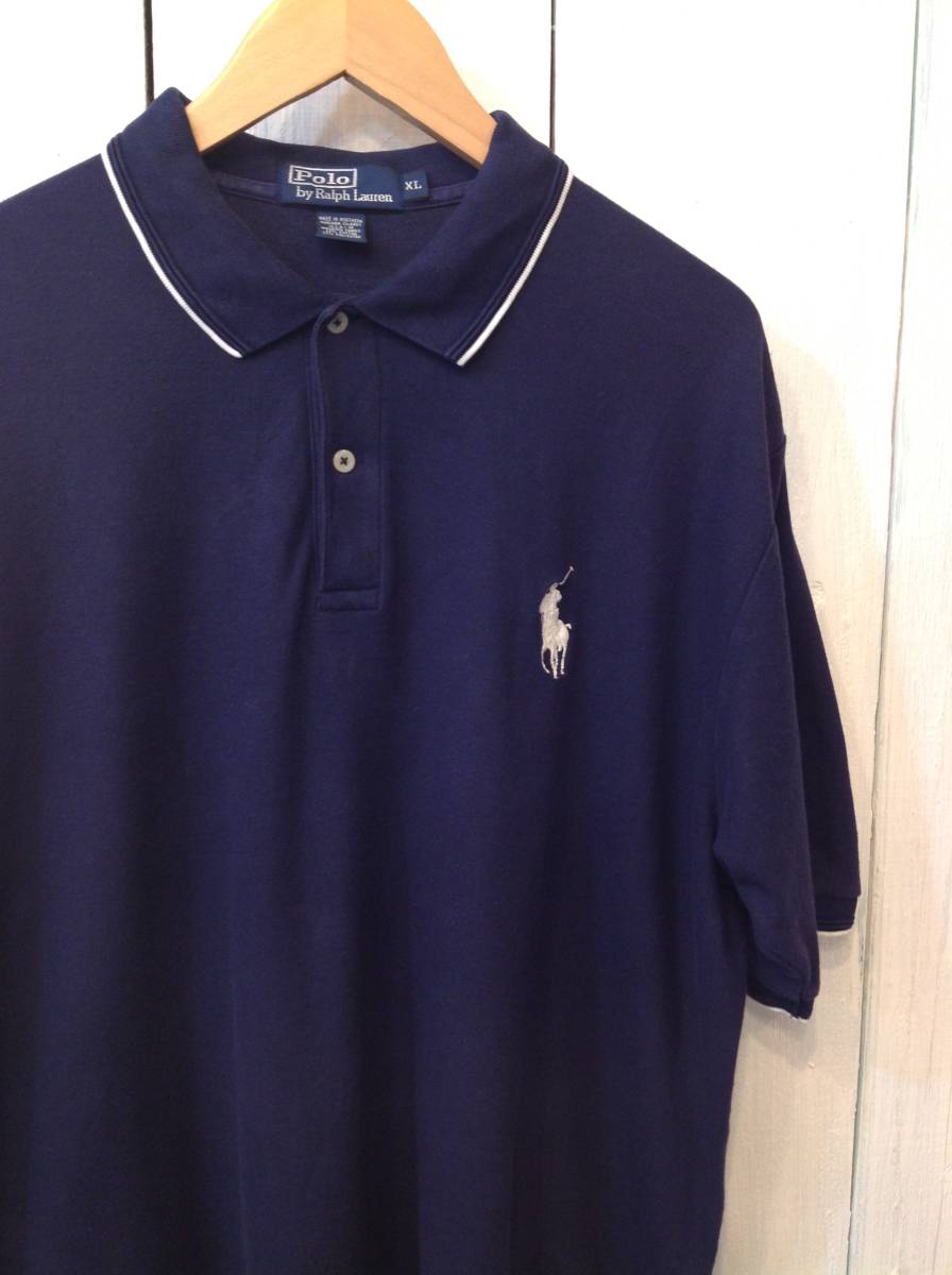 Ralph Lauren ラルフローレン ビッグポロ コットン半袖ポロシャツ カットソー 胸ロゴ メンズXL 濃い紺 良品