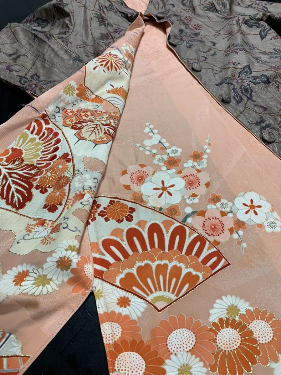着物リメイク 大島紬 コート 草木柄 リバーシブル ロング マキシ 専用