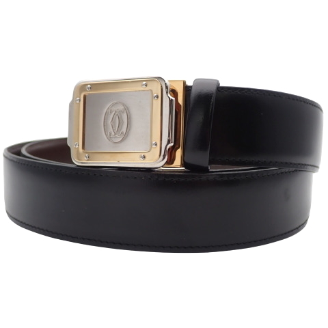 カルティエ マストライン レザー ベルト ブラック ゴールド 黒 金 84cm CARTIER(カルティエ) マストライン サントス ベルト レザー ブラック黒