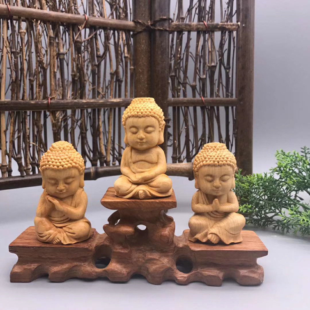 MD260【極上の木彫】小さな菩薩 仏教工芸品 一刀彫 精密彫刻 極上品