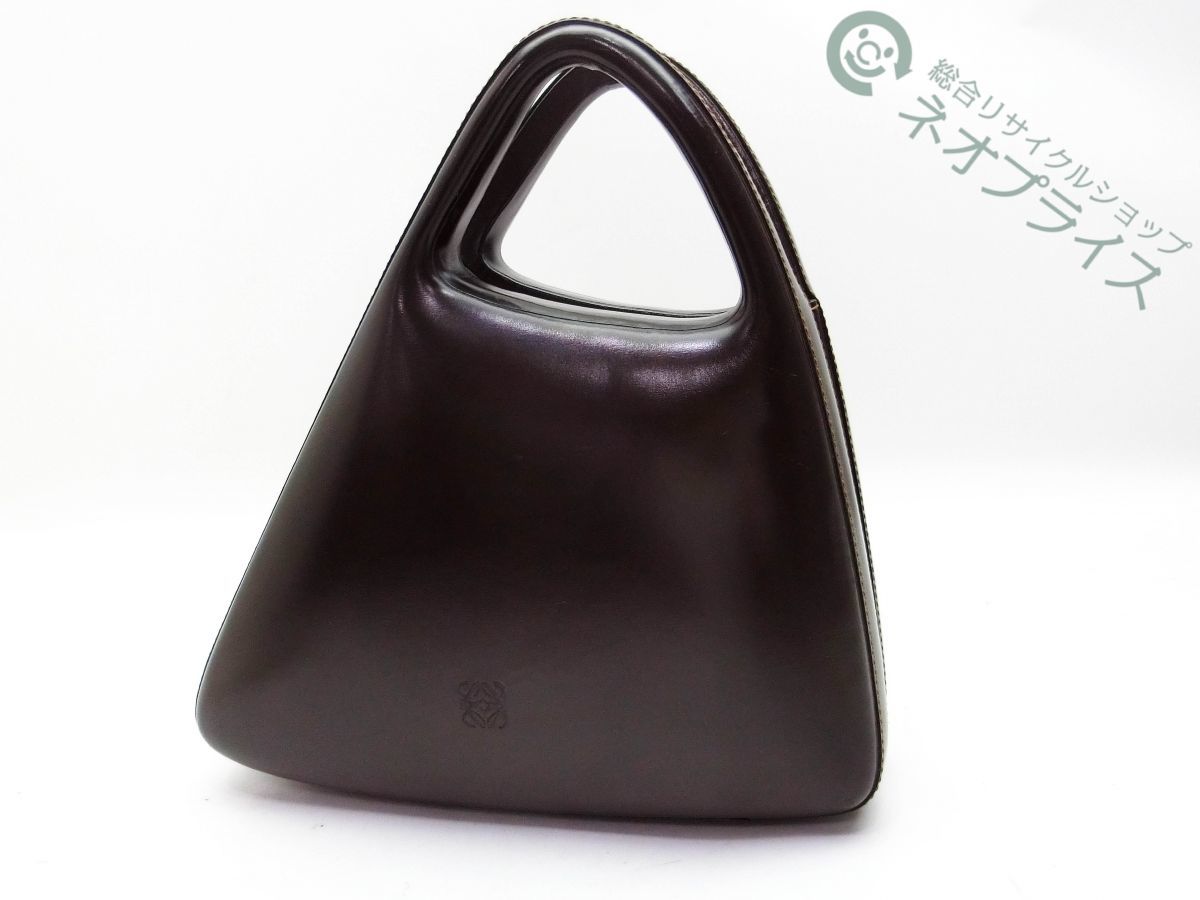 ◇Z7148 激レア LOEWE ロエベ レザー アナグラム 三角型 ハンド バッグ 
