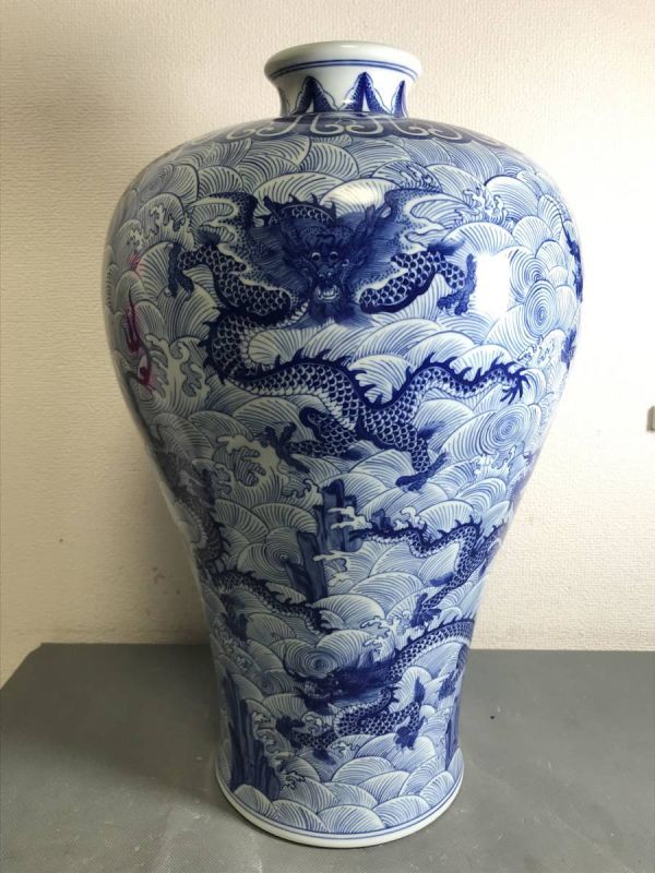 お買得商品 6＃2B/5551 大清光緒年製 青花 染付 龍文 花瓶 高さ約48cm