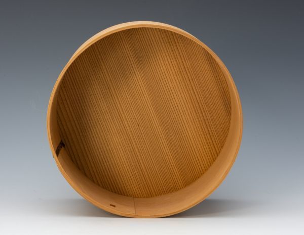 茶道具】京曲物師 旭明山 杉曲建水 在銘 紙箱 保証品 色紙団扇散蒔絵料