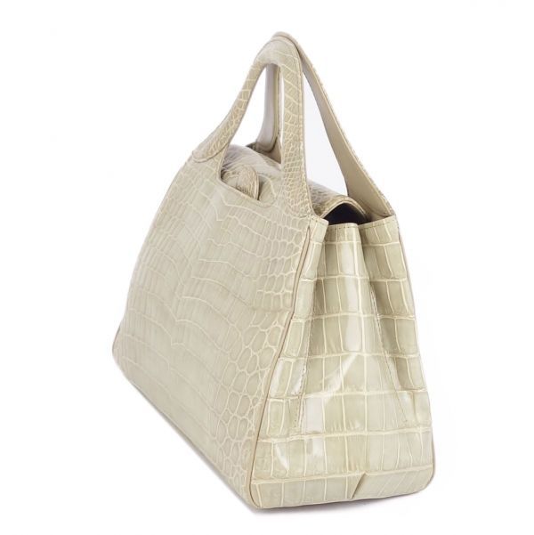 美品 クロコダイル Crocodile シャイニークロコ ワニ革 ハンドバッグ