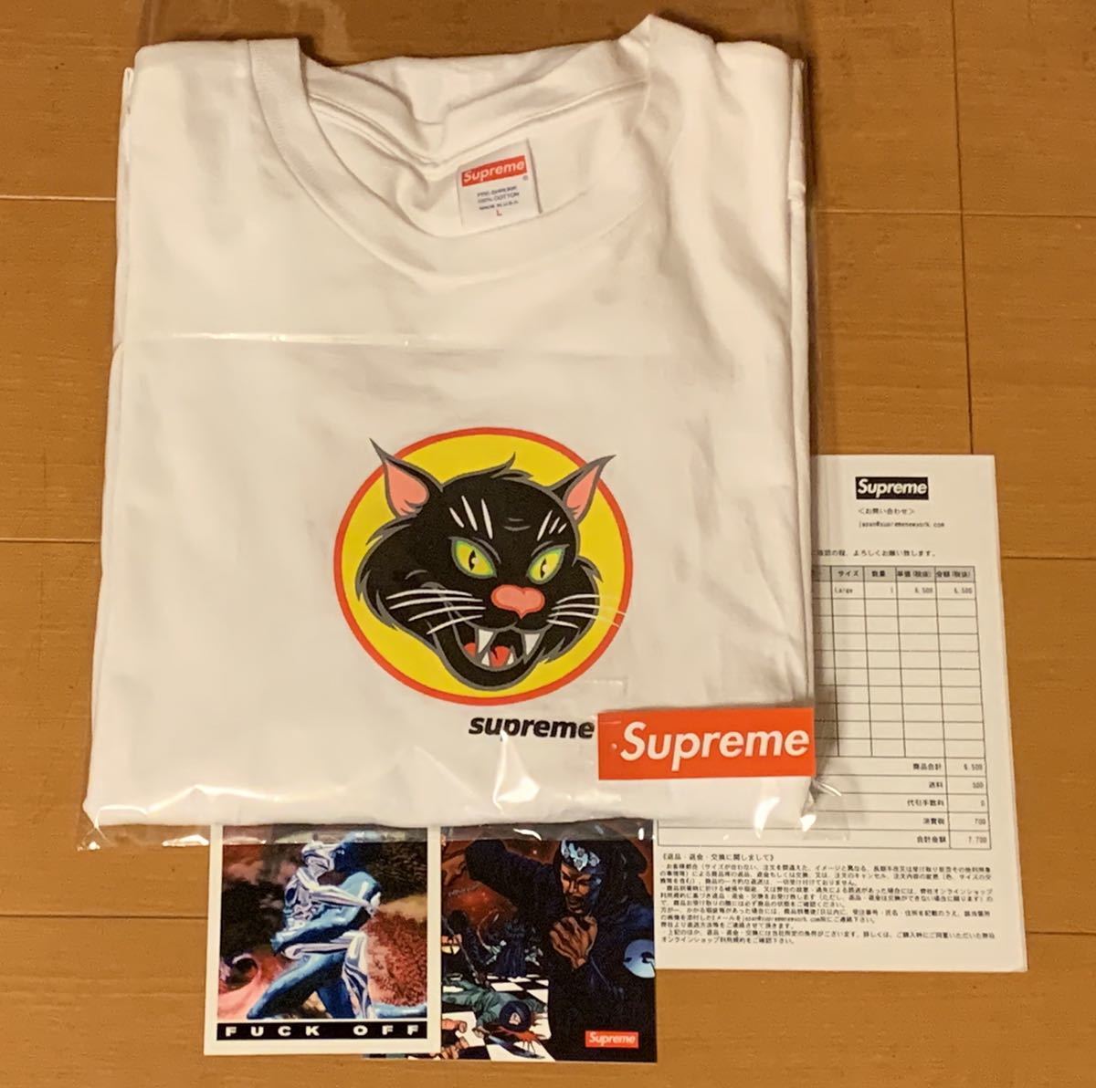 白 L supreme black cat tee Tシャツ パーカー BOXロゴ ステッカー 猫 