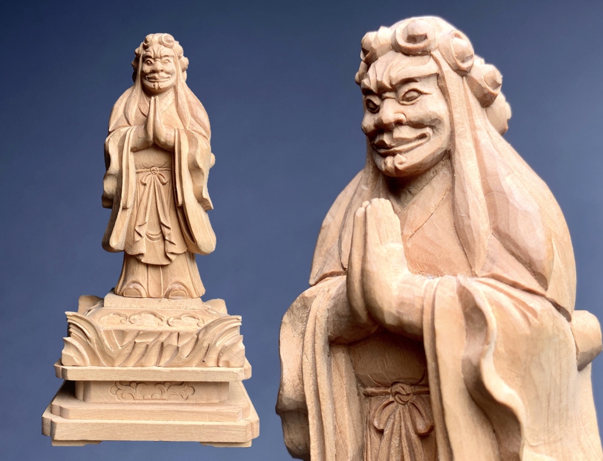 仏像 鬼子母神 木彫 仏教美術 置物 R9600B 子安観音 V 厨子・台付 明治